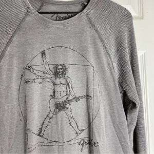 Lucky Brand Fender Vitruvian Man with Guitar Long Sleeve Graphic Tee Grey Size S